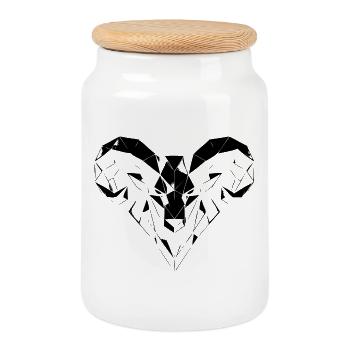 Geometric Ram – Strength & Courage - Cookie Jar with Wooden Lid - white - Front