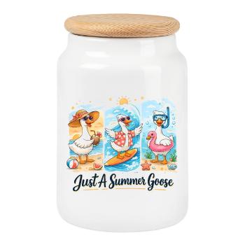Summer Geese Trio Summer Vibe Vacation Beach - Cookie Jar with Wooden Lid - white - Front
