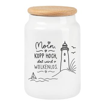 Moin Kopp Hoch Wolkenlos - Keksdose mit Holzdeckel - Weiß - Vorne