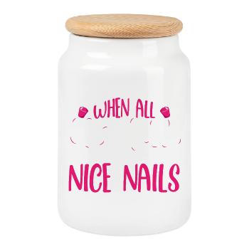 Nail Designer Nail Designer Cosmetics Nail Salon - Cookie Jar with Wooden Lid - white - Front