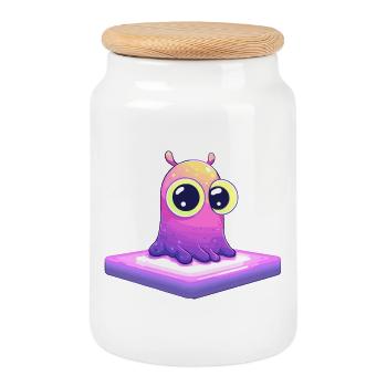Petit ami pixel sur plateforme - Boîte à biscuits avec couvercle en bois - blanc - Devant
