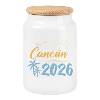 Cancun 2026 - Keksdose mit Holzdeckel - Weiß - Vorne