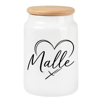 Malle Heart Lettering - Cookie Jar with Wooden Lid - white - Front
