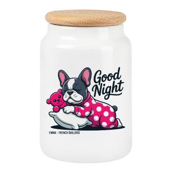 Bonne nuit Emma Bouledogue français qui dort - Boîte à biscuits avec couvercle en bois - blanc - Devant