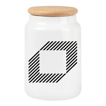 Geometric square out of lines design - Cookie Jar with Wooden Lid - white - Front