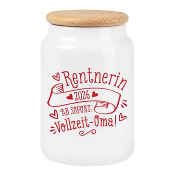 Rentnerin 2026 Vollzeit-Oma Geschenk zur Rente - Keksdose mit Holzdeckel - Weiß - Vorne