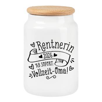 Rentnerin 2026 Oma Geschenk zur Rente - Keksdose mit Holzdeckel - Weiß - Vorne