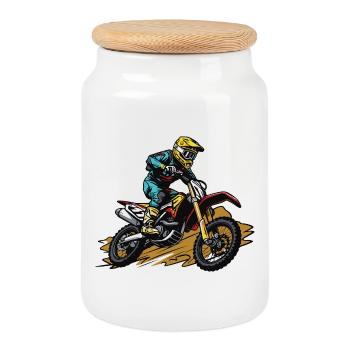 moto de motocross - Boîte à biscuits avec couvercle en bois - blanc - Devant