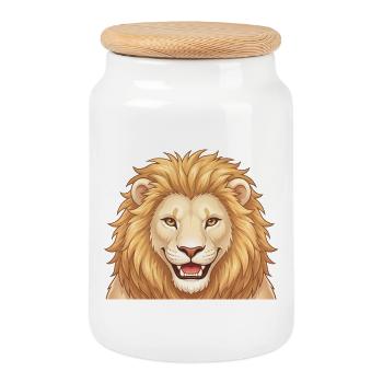 Illustration de tête de lion en dessin animé - Boîte à biscuits avec couvercle en bois - blanc - Devant