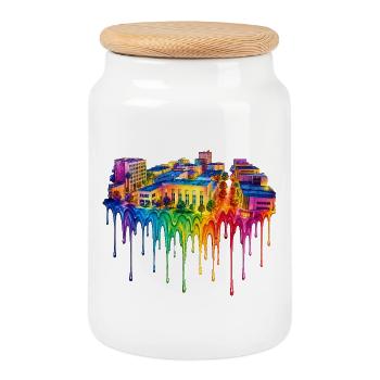 Bakersfield California Tropfende Farbe - Keksdose mit Holzdeckel - Weiß - Vorne