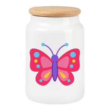 Colored butterfly dream - Cookie Jar with Wooden Lid - white - Front