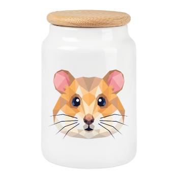 Art Low Poly Géométrique Mignon de Hamster - Boîte à biscuits avec couvercle en bois - blanc - Devant