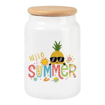 Ananassonne Heller Sommer - Keksdose mit Holzdeckel - Weiß - Vorne