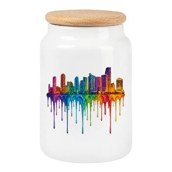 Miami, Floride, Art dégoulinant - Boîte à biscuits avec couvercle en bois - blanc - Devant