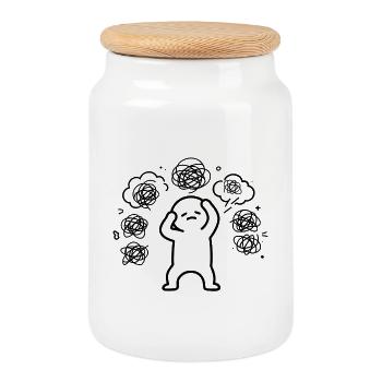 overthinkers et introvertis, surmenage mental - Boîte à biscuits avec couvercle en bois - blanc - Devant