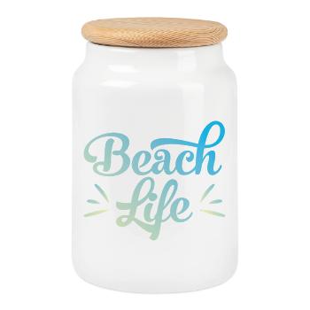 Beach Life only - Cookie Jar with Wooden Lid - white - Front