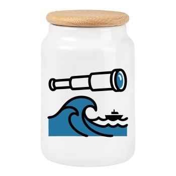Telescope Waves Ocean Explorer - Cookie Jar with Wooden Lid - white - Front