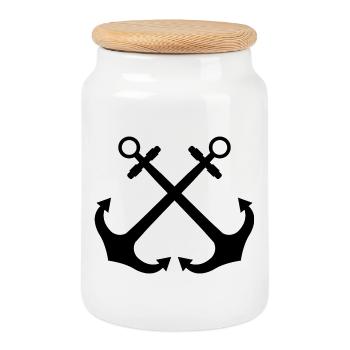 Crossed anchors - Cookie Jar with Wooden Lid - white - Front