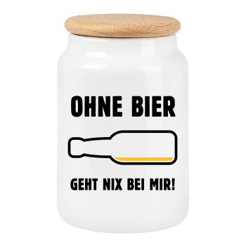 Ohne Bier Geht Nix Bei Mir! (Bierchen / POS 3C) - Keksdose mit Holzdeckel - Weiß - Vorne