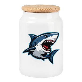 Caricature de requin dans le style de la foudre - Boîte à biscuits avec couvercle en bois - blanc - Devant