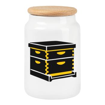 Beehive hive beekeeping apiary beekeeper - Cookie Jar with Wooden Lid - white - Front