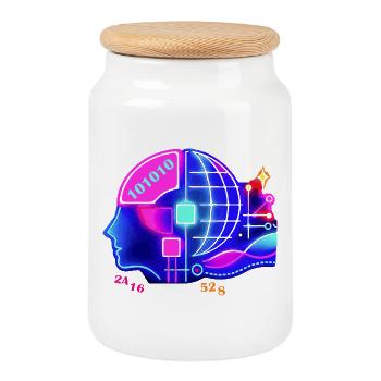 Fusion de l’IA et de l’intelligence humaine - Boîte à biscuits avec couvercle en bois - blanc - Devant