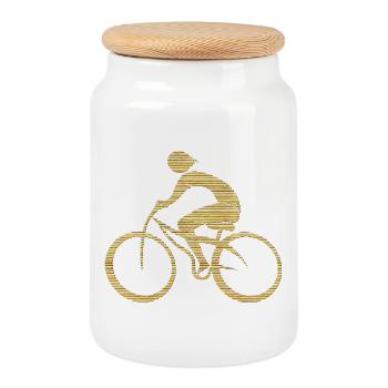 Cyclist - Cookie Jar with Wooden Lid - white - Front