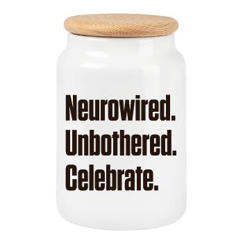 Neurowired. Unbeeindruckt. Feiern. ND Pride - Keksdose mit Holzdeckel - Weiß - Vorne