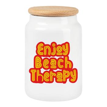 Profitez de la thérapie de plage - Boîte à biscuits avec couvercle en bois - blanc - Devant