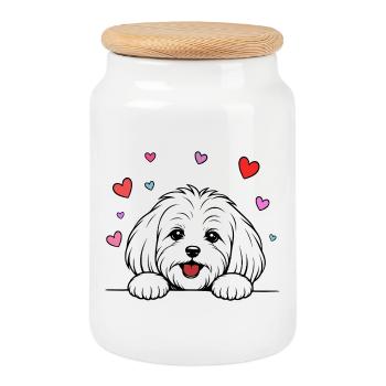 Malteser_Hund_mit_Pfoten_Herz_weiss - Boîte à biscuits avec couvercle en bois - blanc - Devant