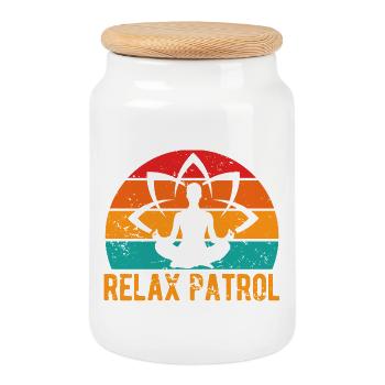 Yoga Relax Patrol Funny Yoga - Cookie Jar with Wooden Lid - white - Front