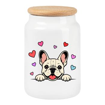 Französische_Bulldogge_Pfoten_mit_Herz_beige - Boîte à biscuits avec couvercle en bois - blanc - Devant