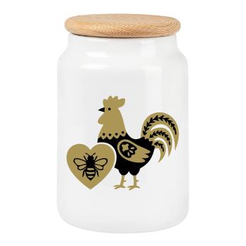 Rooster Bee Farm Cottagecore Country Living - Cookie Jar with Wooden Lid - white - Front