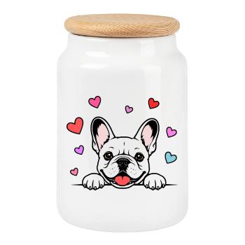 Französische_Bulldogge_Pfoten_mit_Herz_weiss - Boîte à biscuits avec couvercle en bois - blanc - Devant