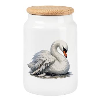 Schwan mit gebrochenem Flügel - Keksdose mit Holzdeckel - Weiß - Vorne