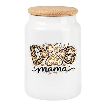 Dog Mama Léopard | Cadeau Humour Chien et Maman - Boîte à biscuits avec couvercle en bois - blanc - Devant