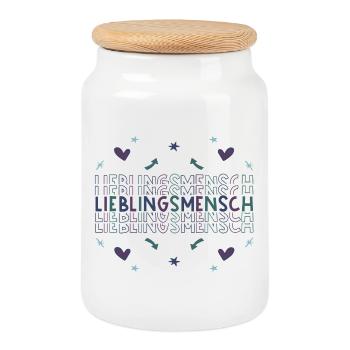 Lieblingsmensch - Herzensmensch - Herzmensch - Keksdose mit Holzdeckel - Weiß - Vorne