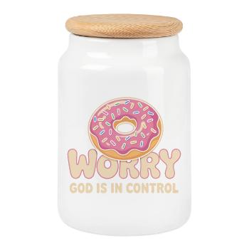 Donut Faith Inspire: God Is In Control - Cookie Jar with Wooden Lid - white - Front