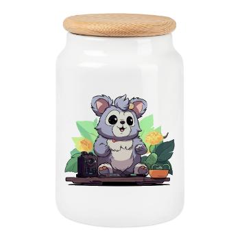 Cuddly panda DJ in the jungle - Cookie Jar with Wooden Lid - white - Front