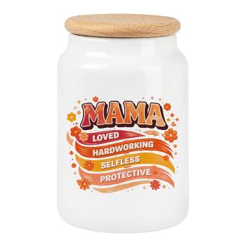 MAMA Retro Qualitäten Wellen & Blumen | Geschenk - Keksdose mit Holzdeckel - Weiß - Vorne