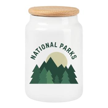 National Park Hiking Forest Peaks Landscape Nature - Cookie Jar with Wooden Lid - white - Front