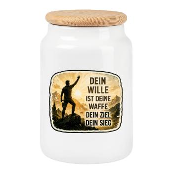 Dein Wille ist deine Waffe - Keksdose mit Holzdeckel - Weiß - Vorne