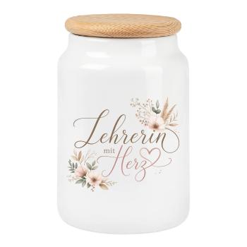 Lehrerin mit Herz!  - Keksdose mit Holzdeckel - Weiß - Vorne