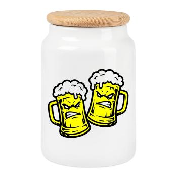 Bier Comic Bierglas - Keksdose mit Holzdeckel - Weiß - Vorne