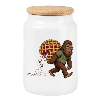 Math Humor – Bigfoot Pie Thief Pi - Cookie Jar with Wooden Lid - white - Front