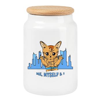 Urban Cat: Me, Myself & I - Cookie Jar with Wooden Lid - white - Front