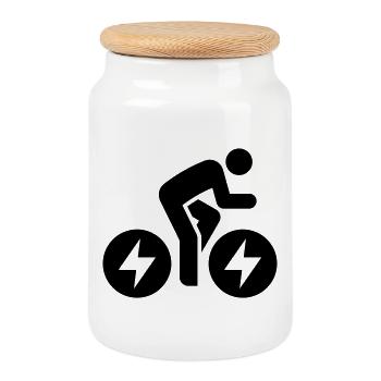 Vélo électrique, vélo électrique, tour à vélo - Boîte à biscuits avec couvercle en bois - blanc - Devant