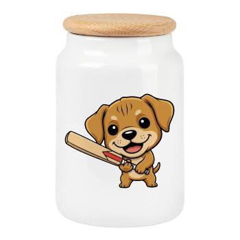 Mignon chiot de baseball pour les fans de chiens Enfants - Boîte à biscuits avec couvercle en bois - blanc - Devant