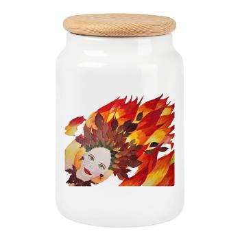 Face de la couronne de feuilles de feu d’automne - Boîte à biscuits avec couvercle en bois - blanc - Devant