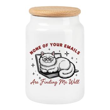Hangover on the laptop: No mails - Cookie Jar with Wooden Lid - white - Front